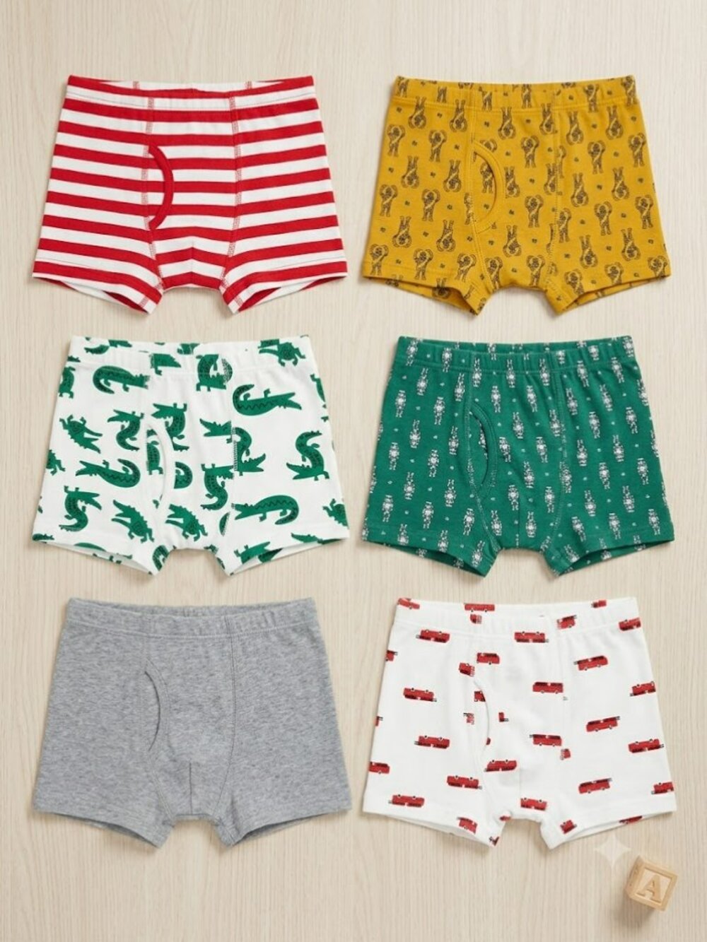 NWT 6-Pack Boys Cotton Underwear Trunks Size S Alligator Firetruck Animal Stripe